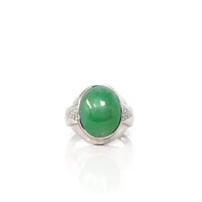 Baikalla 18k White Gold Natural Imperial Green Jadeite Jade Men's Ring