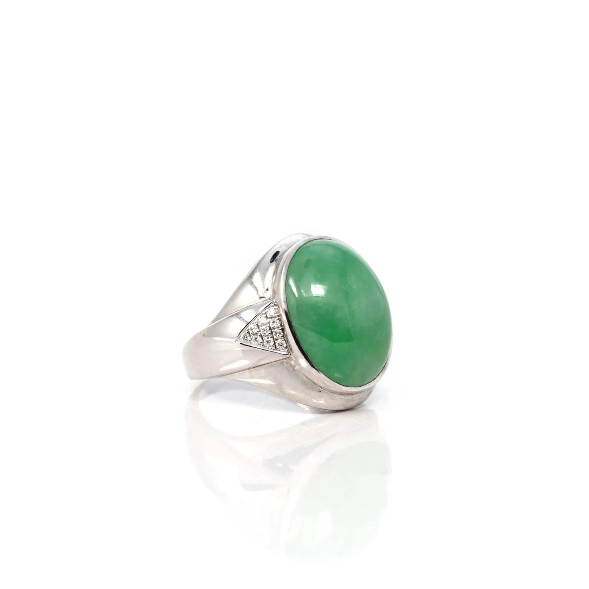 Baikalla 18k White Gold Natural Imperial Green Jadeite Jade Men's Ring