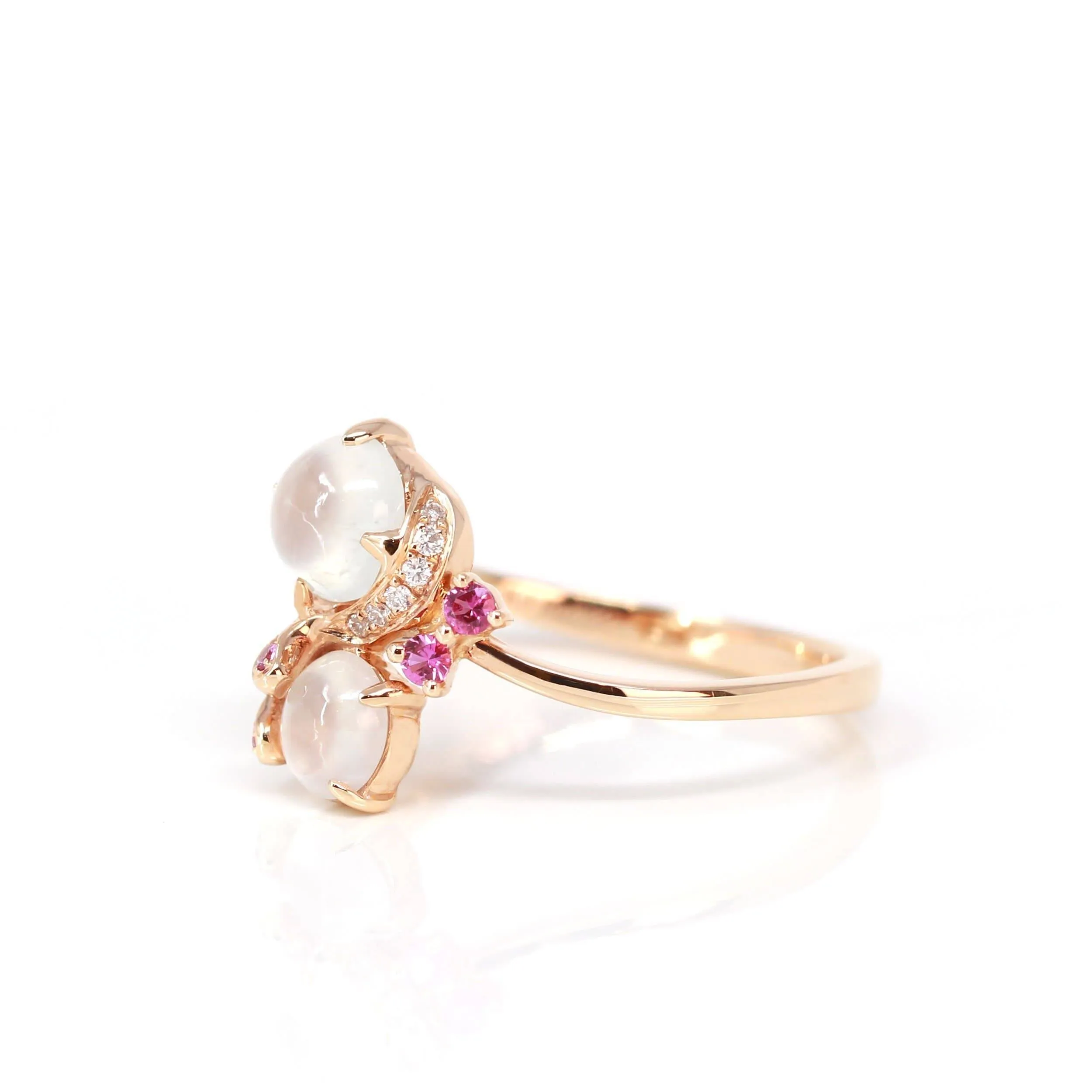 Baikalla? "Amelie" 18k Rose Gold Natural Ice Jadeite Engagement Ring With Diamonds