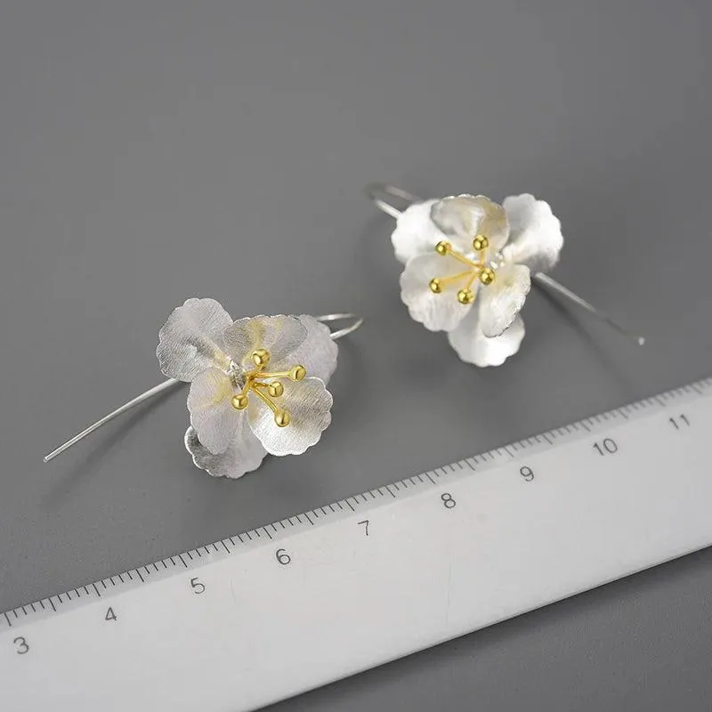 Big Elegant Flower Drop Earring Charm Jewelry  - 925 Sterling Silver - LFJB0284