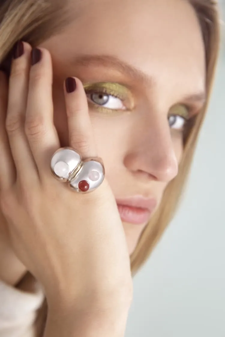 Big silver ring with stones