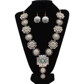 Blazin Roxx Flower Concho Square Pendant Jewelry Set