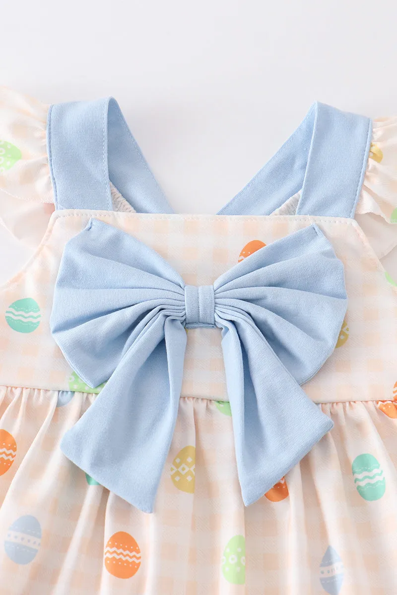 Blue egg print bow girl set