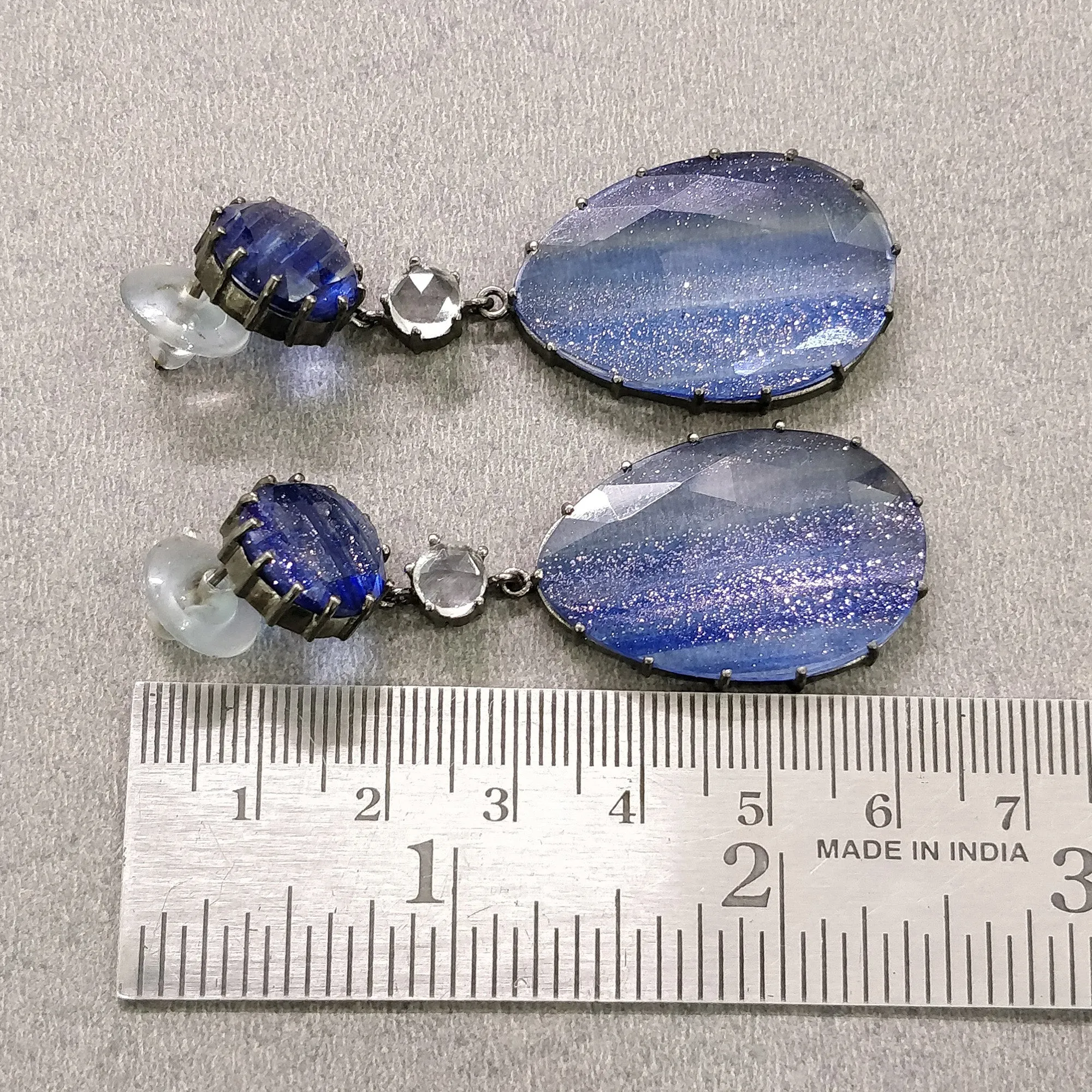 Blue Rhinestone Gemstone Earring : 2.25" 925 Sterling Silver Pear Round Push Back Prong Set Victorian Fashion Statement Earring Gift For Her