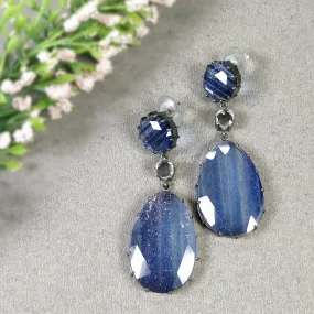 Blue Rhinestone Gemstone Earring : 2.25" 925 Sterling Silver Pear Round Push Back Prong Set Victorian Fashion Statement Earring Gift For Her