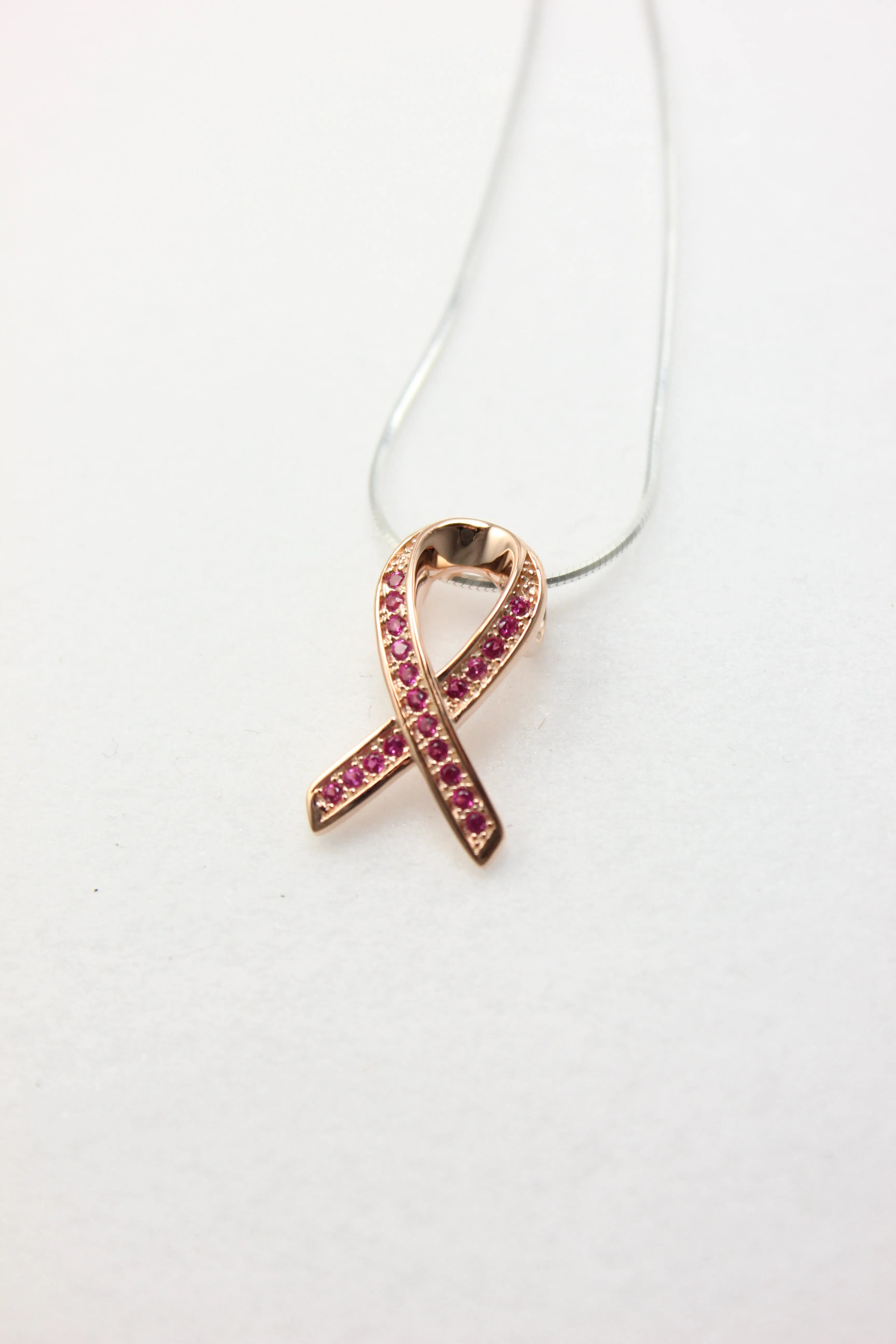 Breast Cancer Awareness Ribbon Pendant With 14K Rose Gold Plating