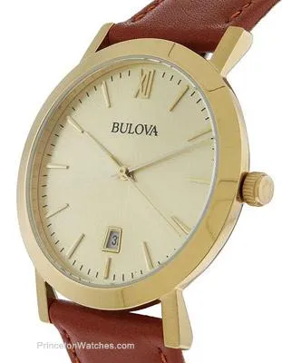 Bulova Mens Classic -  Gold-Tone Dial and Case - Cognac Brown Strap - Date