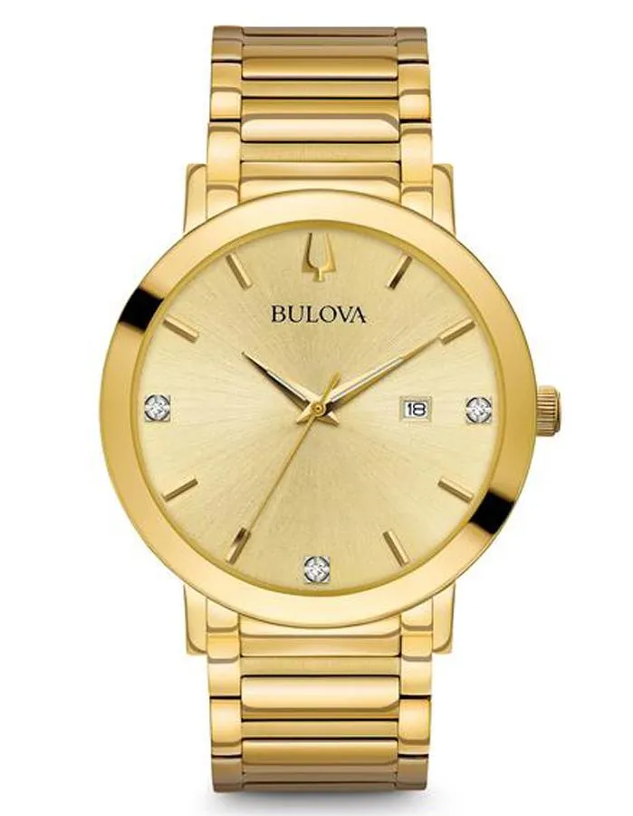 Bulova Mens Modern Diamond Watch - Gold-Tone - Diamond Markers - Bracelet