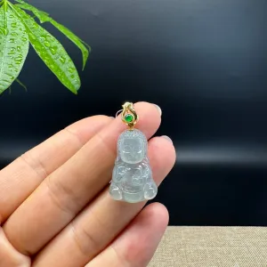 Burmese Icy Green Jadeite Jade Happy Baby Buddha Pendant