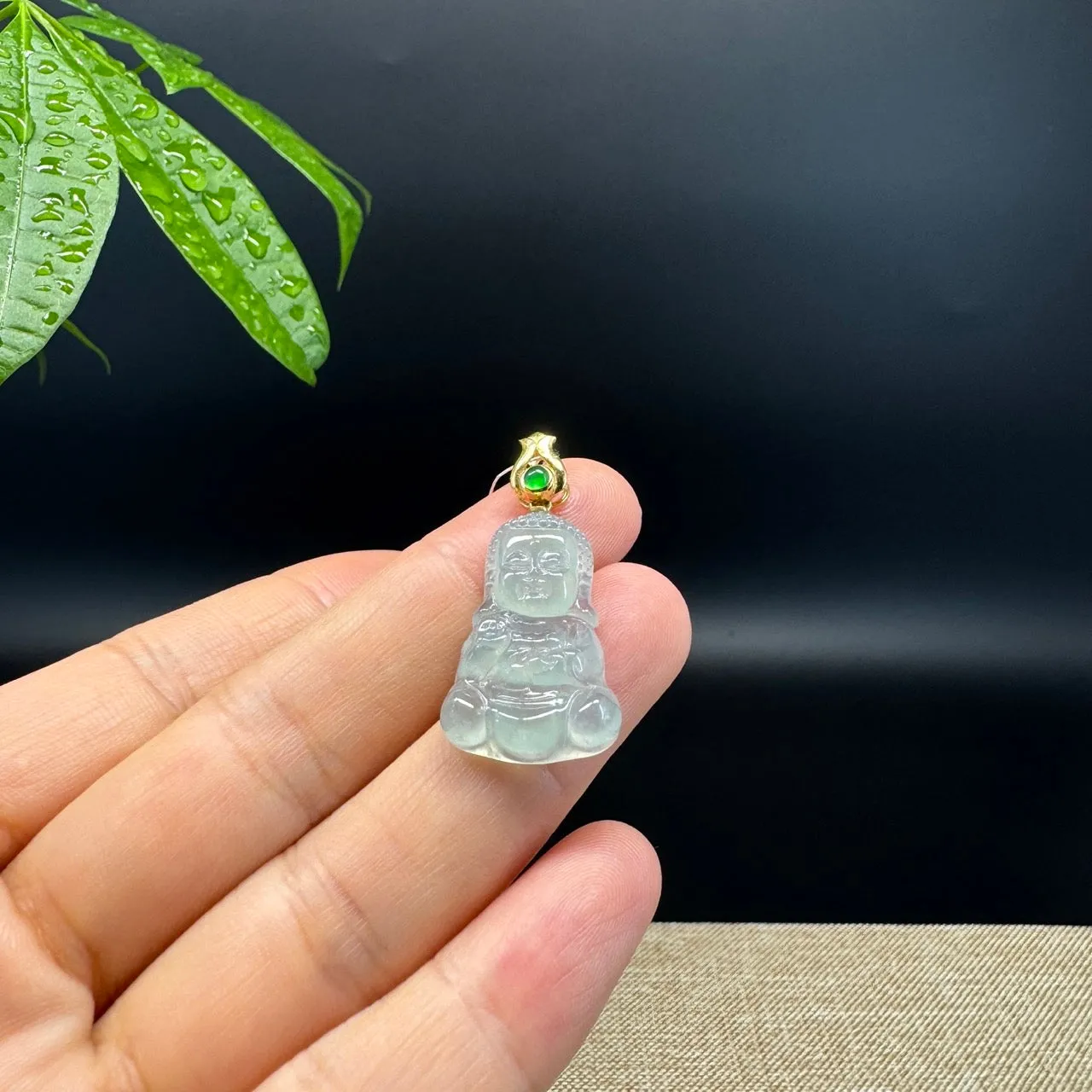 Burmese Icy Green Jadeite Jade Happy Baby Buddha Pendant