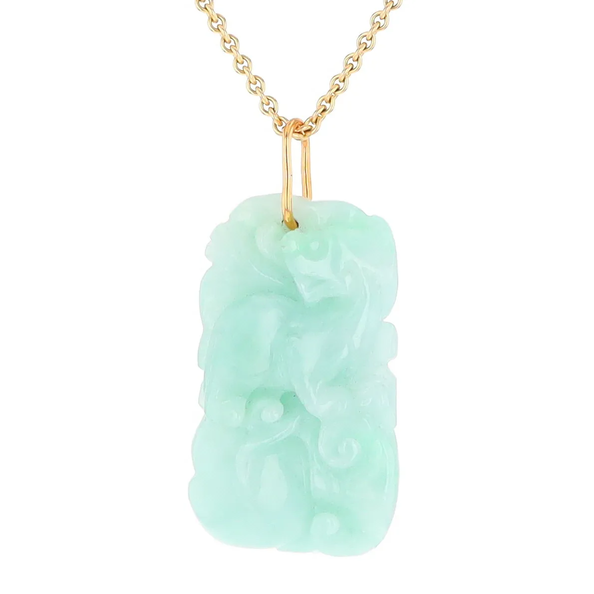 Carved Double Sided Foo Dog Floral Jadeite Pendant