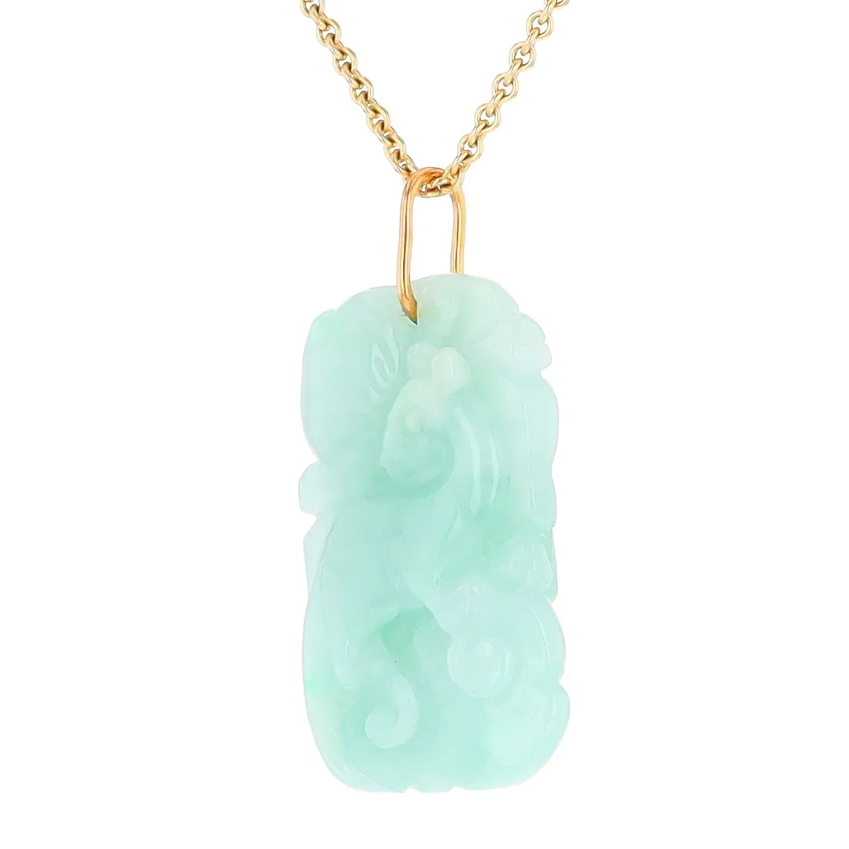 Carved Double Sided Foo Dog Floral Jadeite Pendant