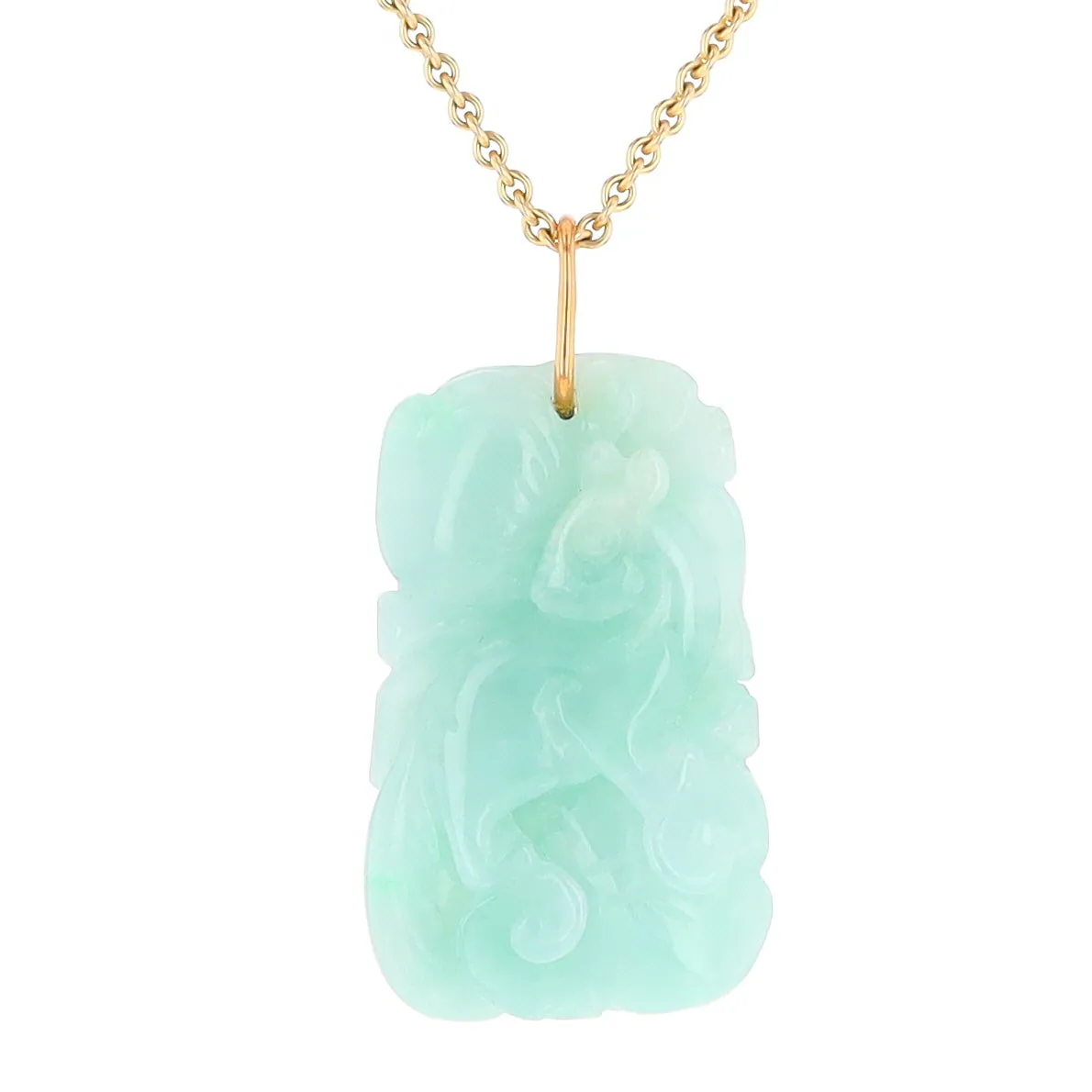 Carved Double Sided Foo Dog Floral Jadeite Pendant