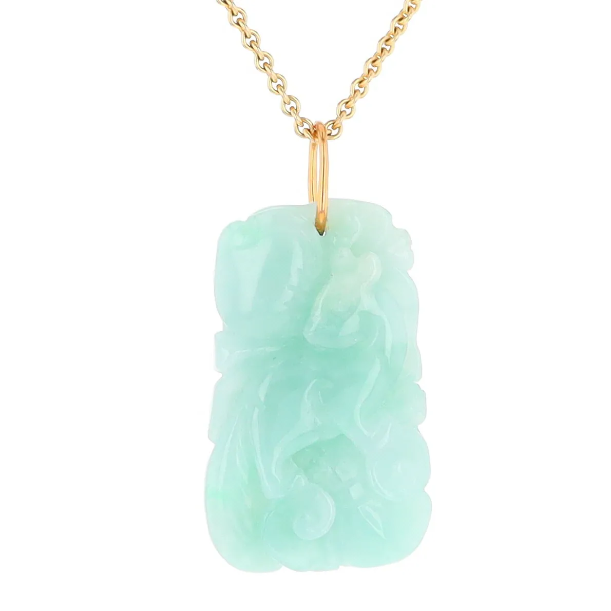 Carved Double Sided Foo Dog Floral Jadeite Pendant