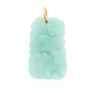 Carved Double Sided Foo Dog Floral Jadeite Pendant