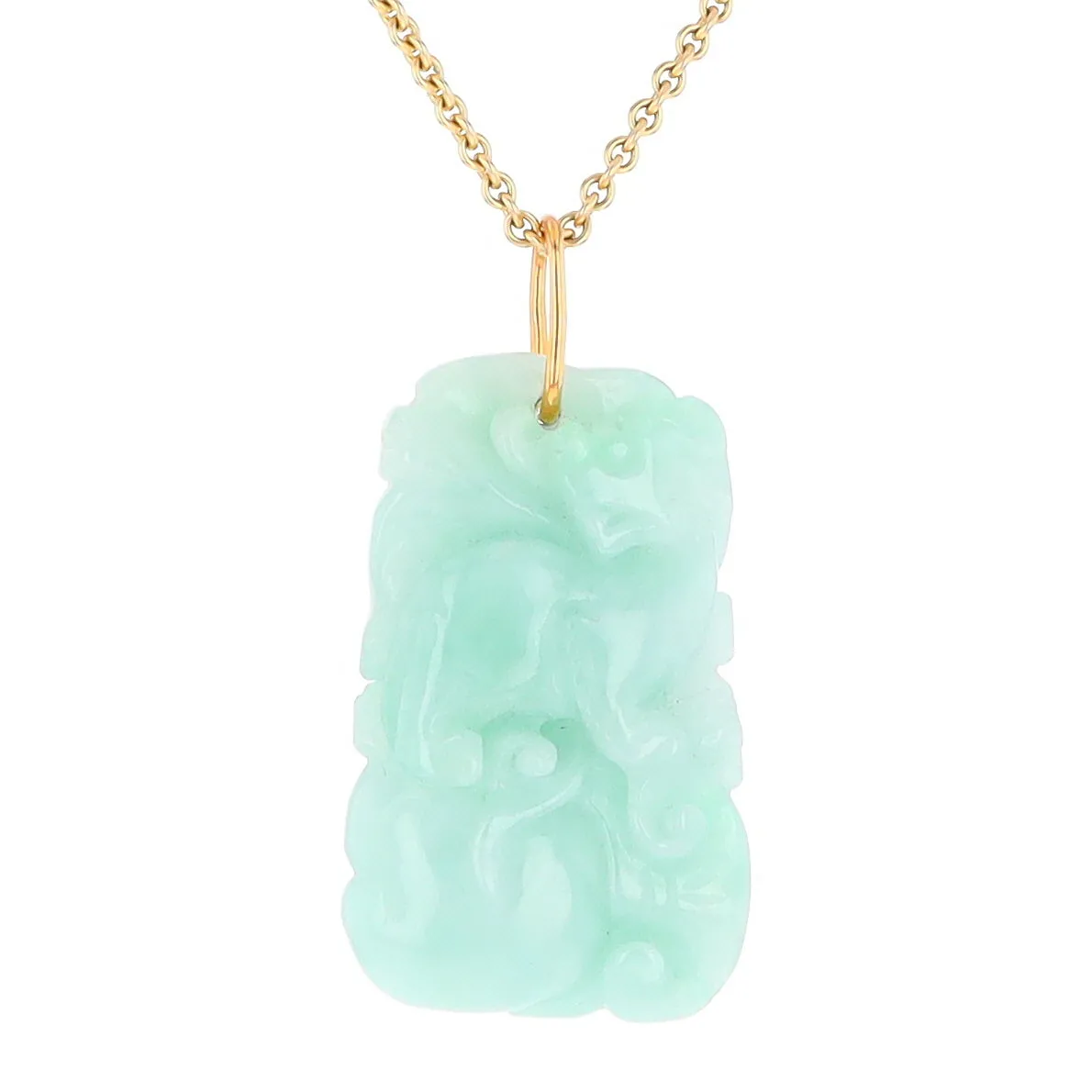 Carved Double Sided Foo Dog Floral Jadeite Pendant