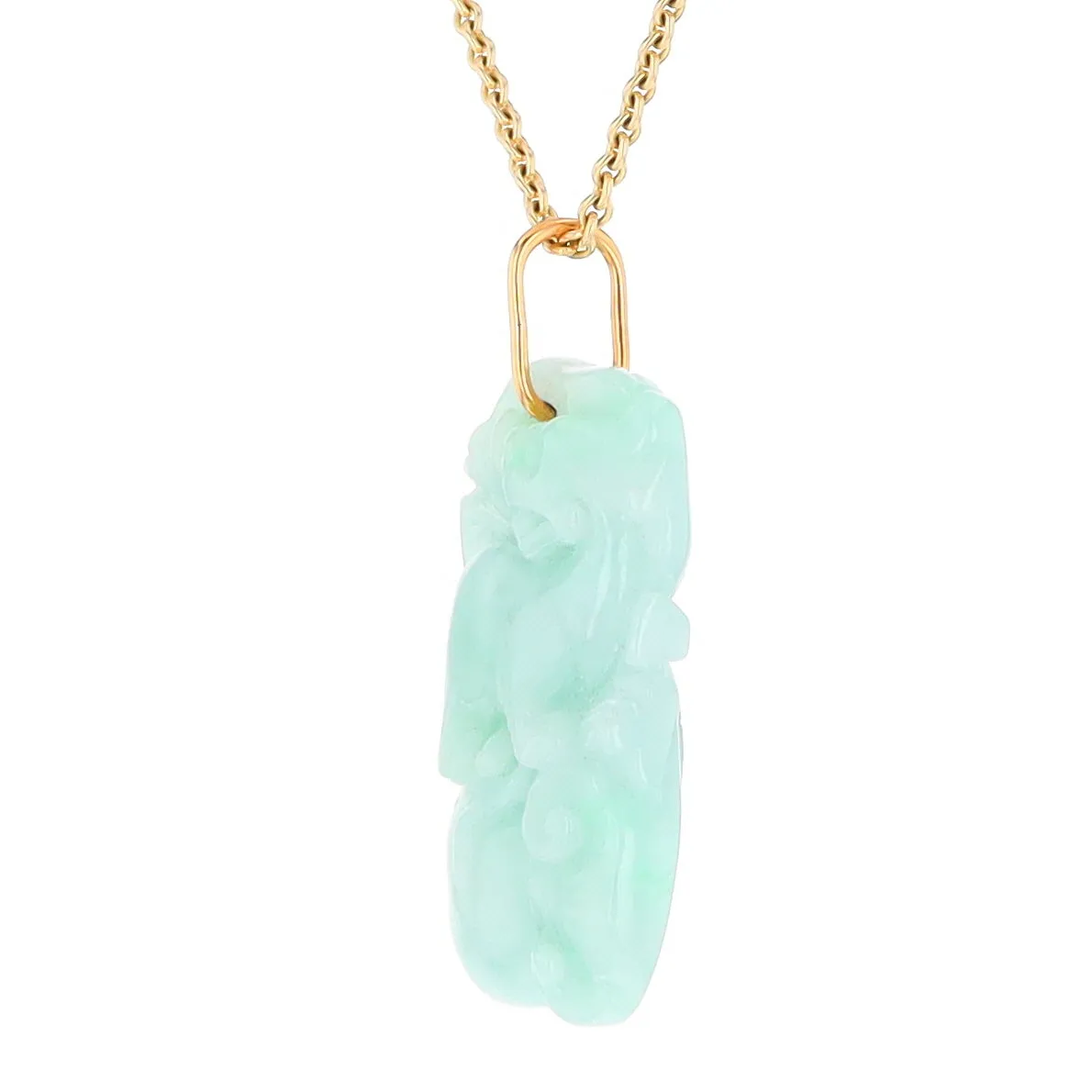 Carved Double Sided Foo Dog Floral Jadeite Pendant