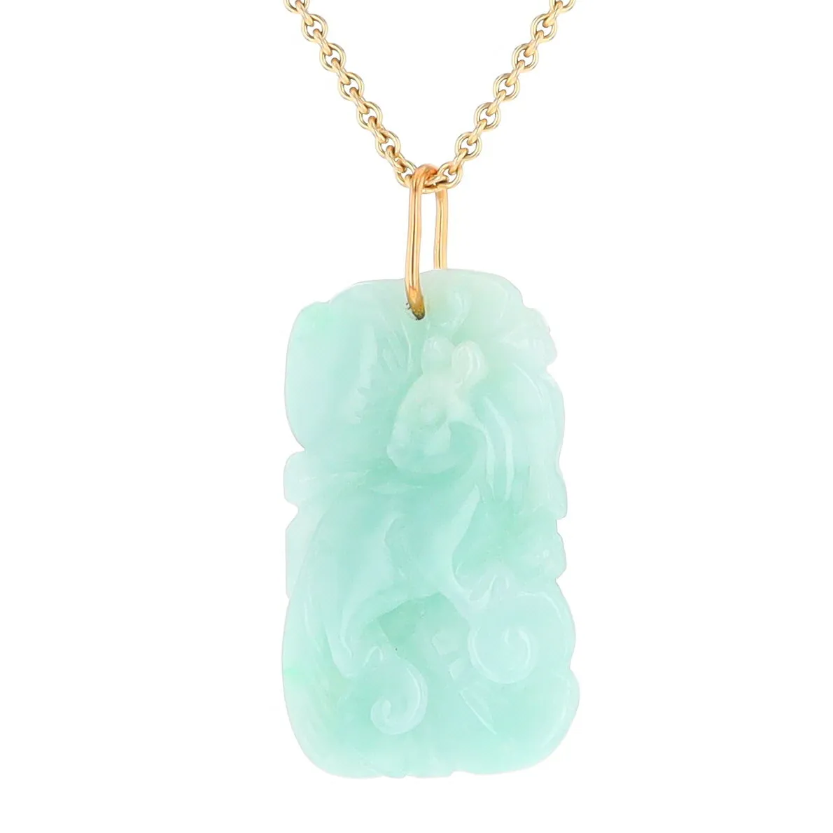 Carved Double Sided Foo Dog Floral Jadeite Pendant