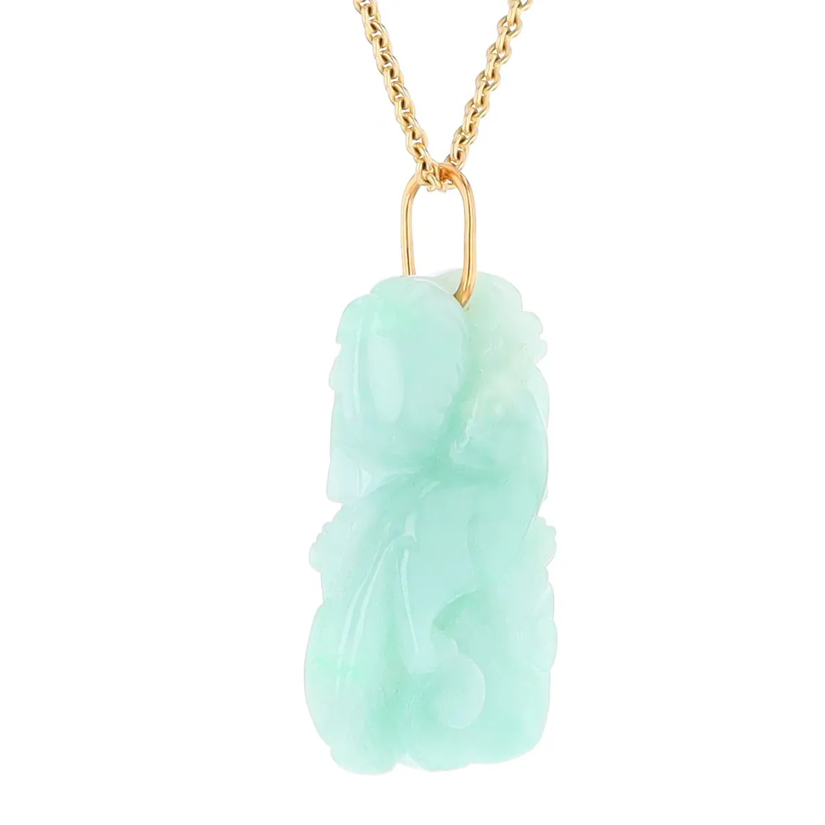 Carved Double Sided Foo Dog Floral Jadeite Pendant