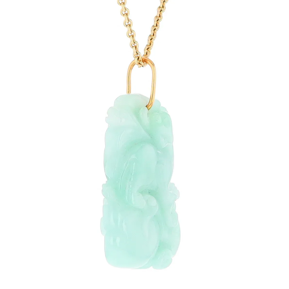 Carved Double Sided Foo Dog Floral Jadeite Pendant