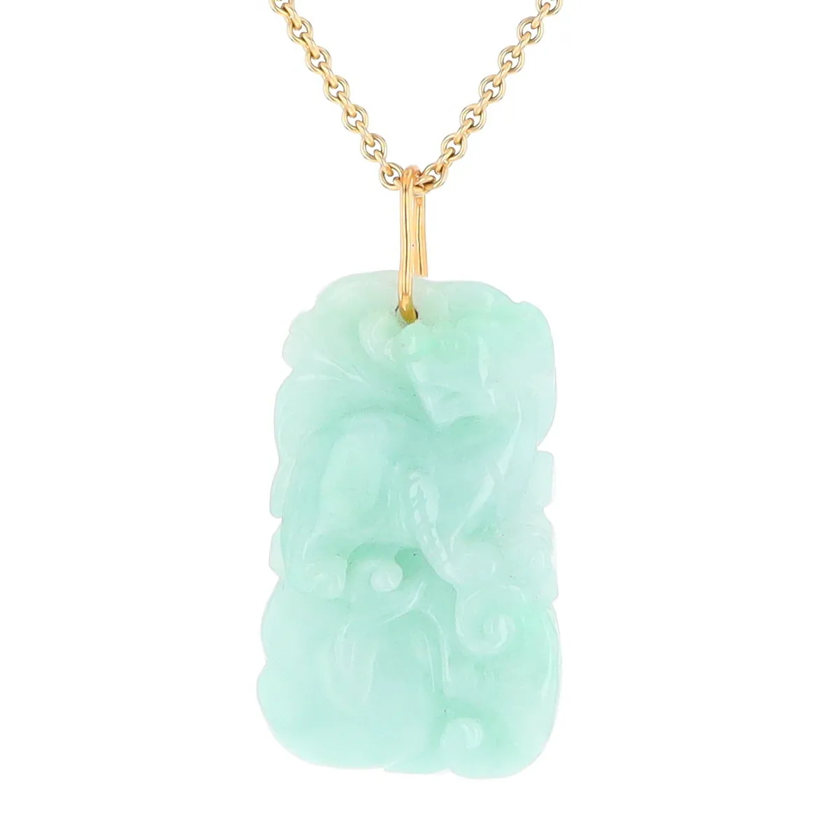 Carved Double Sided Foo Dog Floral Jadeite Pendant