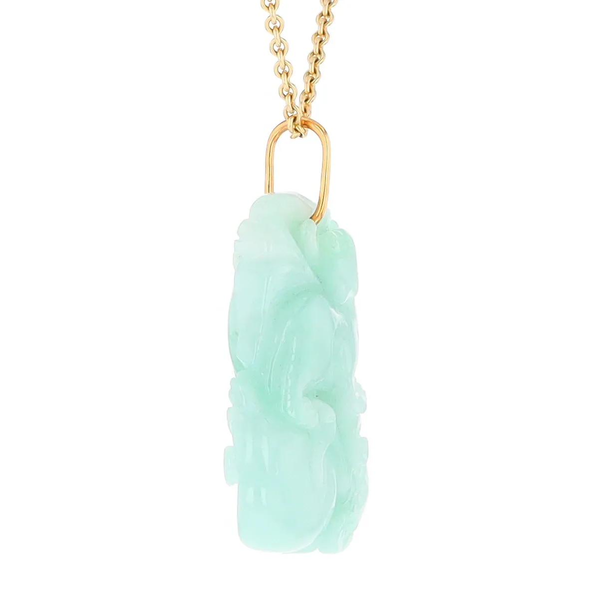 Carved Double Sided Foo Dog Floral Jadeite Pendant