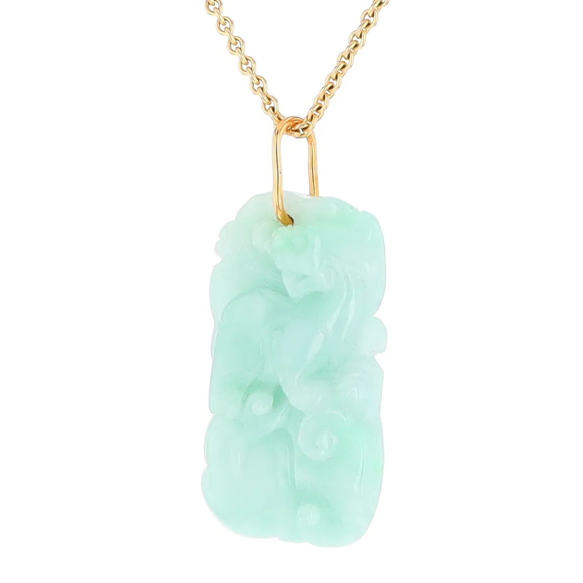 Carved Double Sided Foo Dog Floral Jadeite Pendant