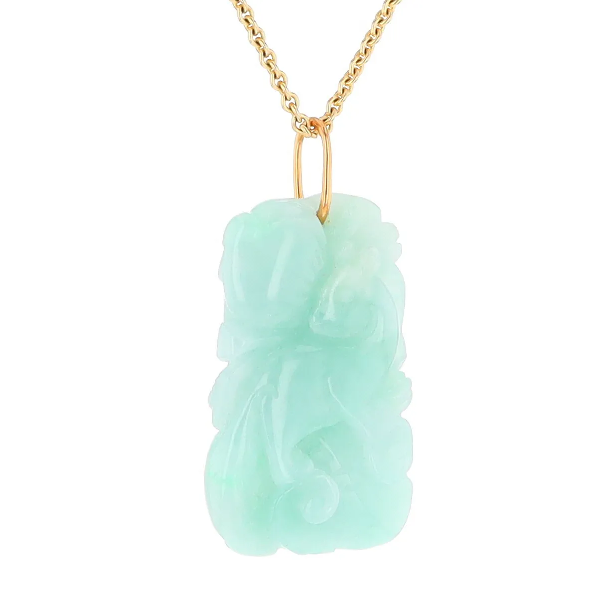 Carved Double Sided Foo Dog Floral Jadeite Pendant