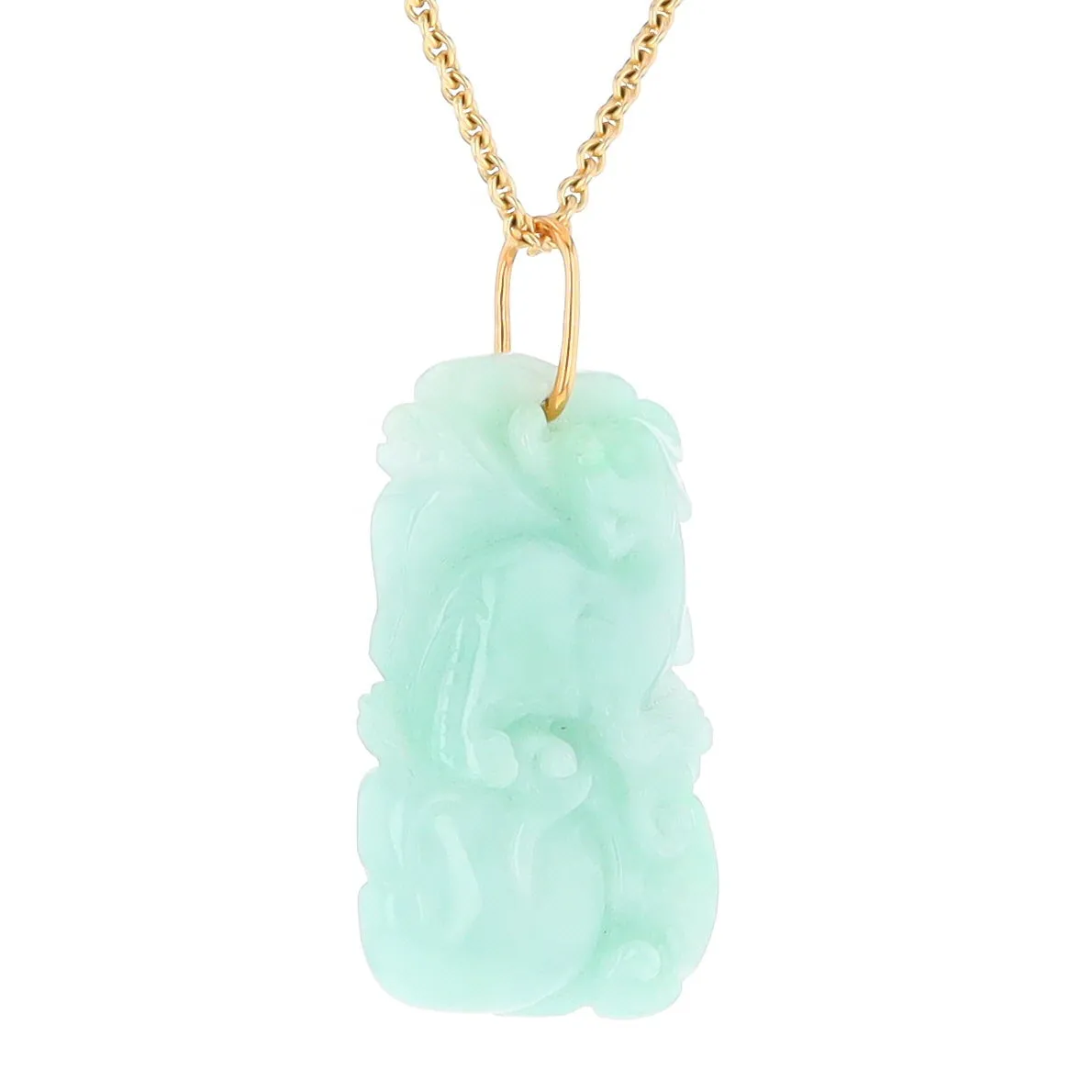 Carved Double Sided Foo Dog Floral Jadeite Pendant