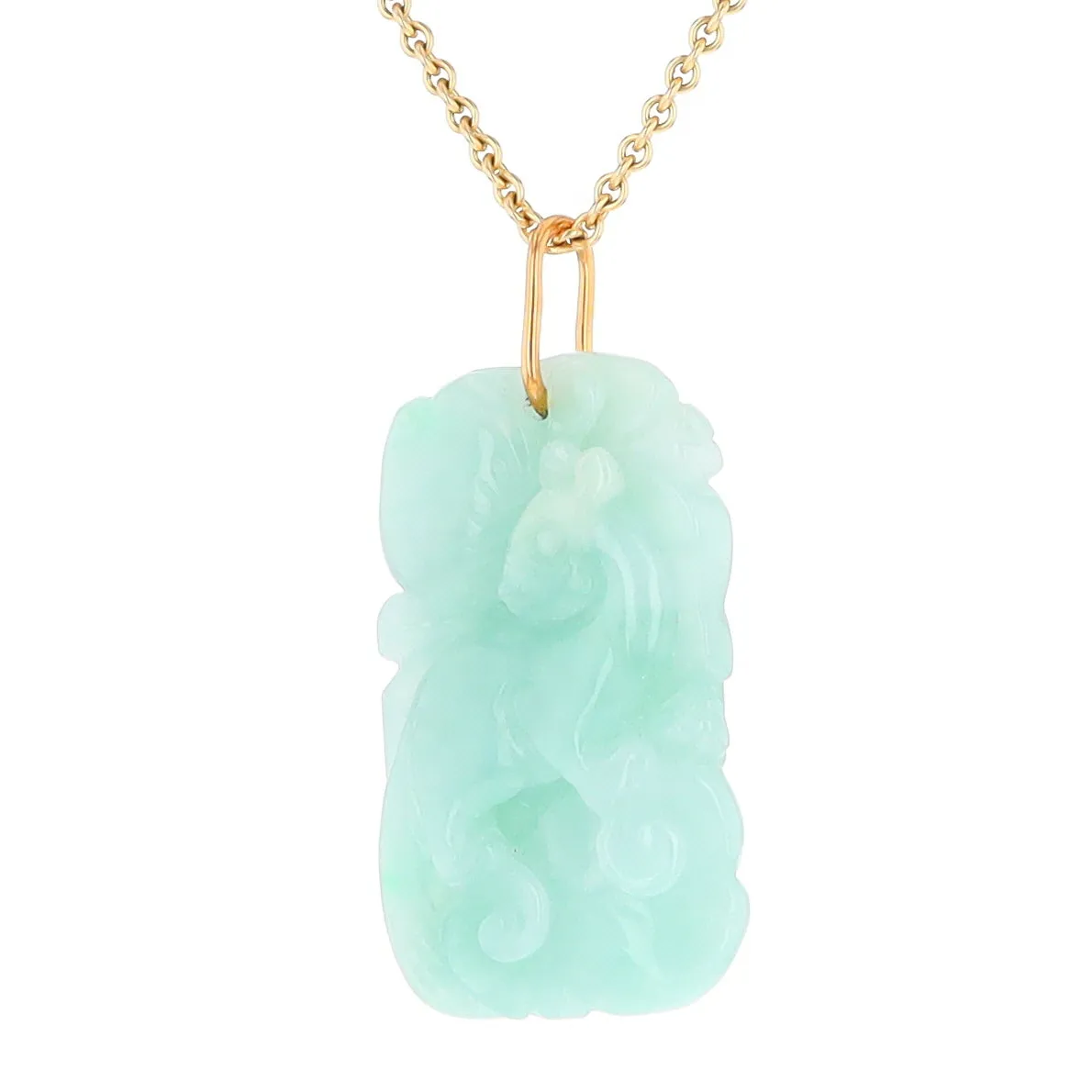 Carved Double Sided Foo Dog Floral Jadeite Pendant