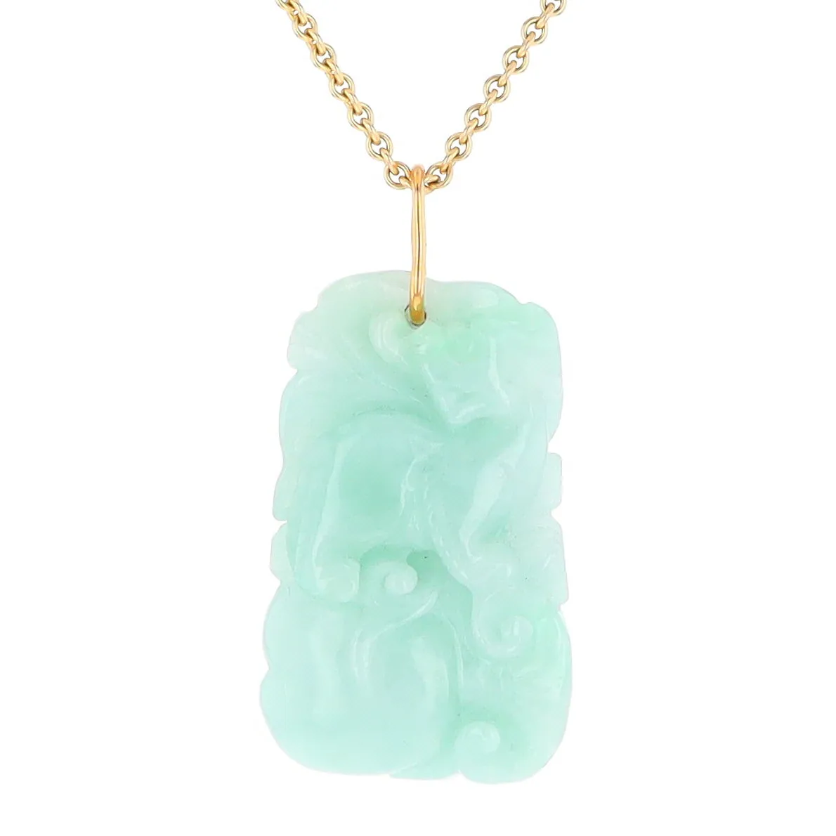 Carved Double Sided Foo Dog Floral Jadeite Pendant