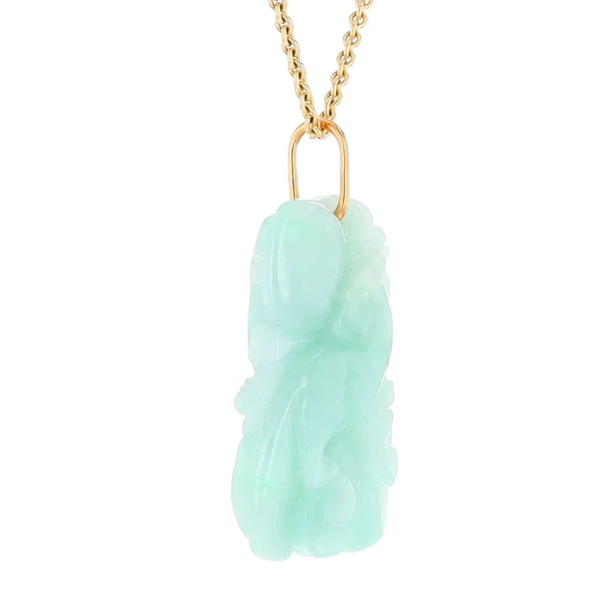 Carved Double Sided Foo Dog Floral Jadeite Pendant