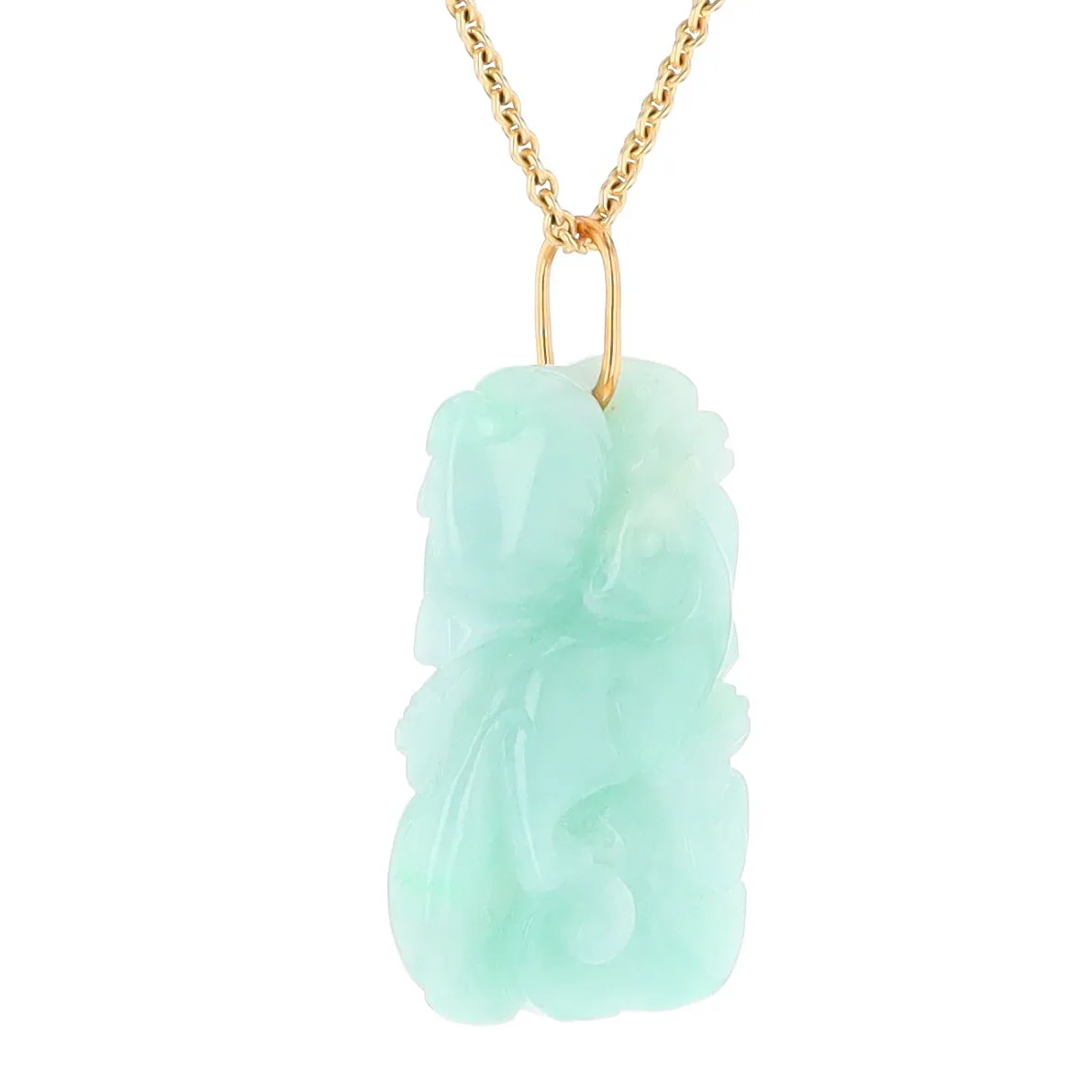 Carved Double Sided Foo Dog Floral Jadeite Pendant