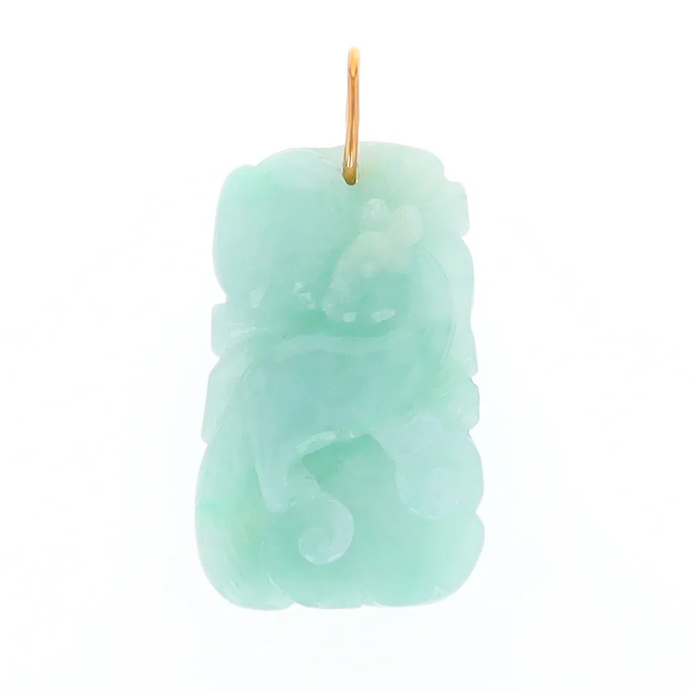 Carved Double Sided Foo Dog Floral Jadeite Pendant