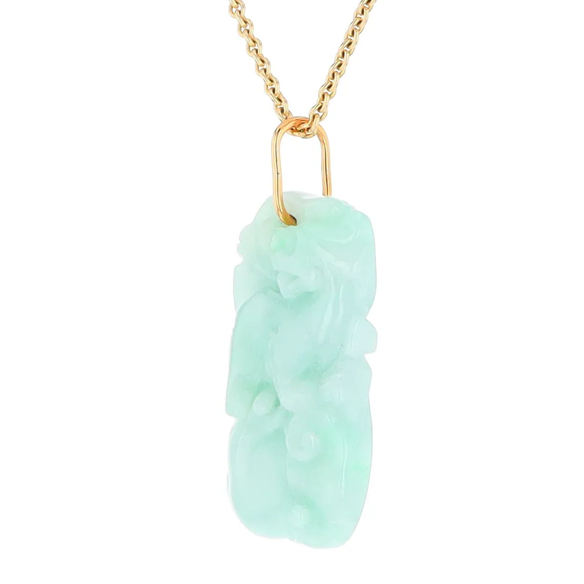 Carved Double Sided Foo Dog Floral Jadeite Pendant