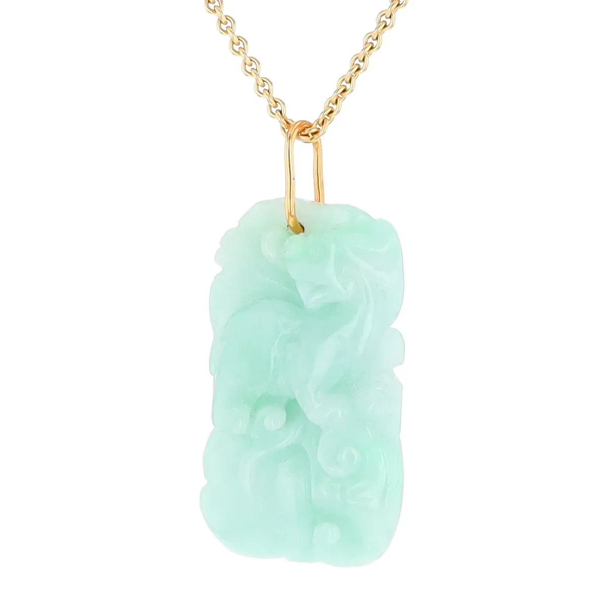 Carved Double Sided Foo Dog Floral Jadeite Pendant