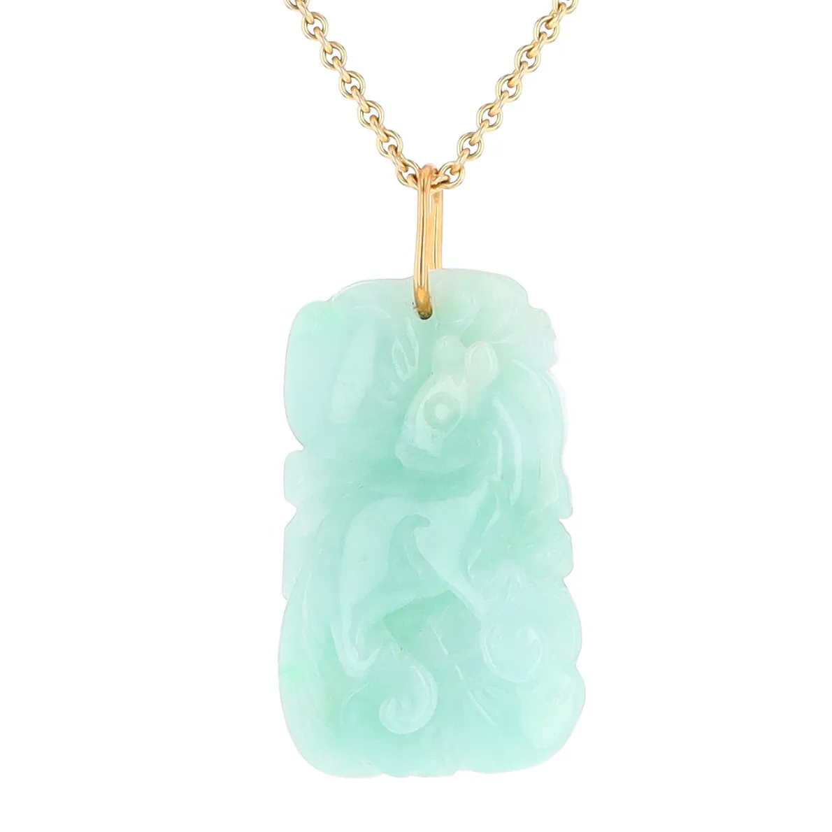 Carved Double Sided Foo Dog Floral Jadeite Pendant