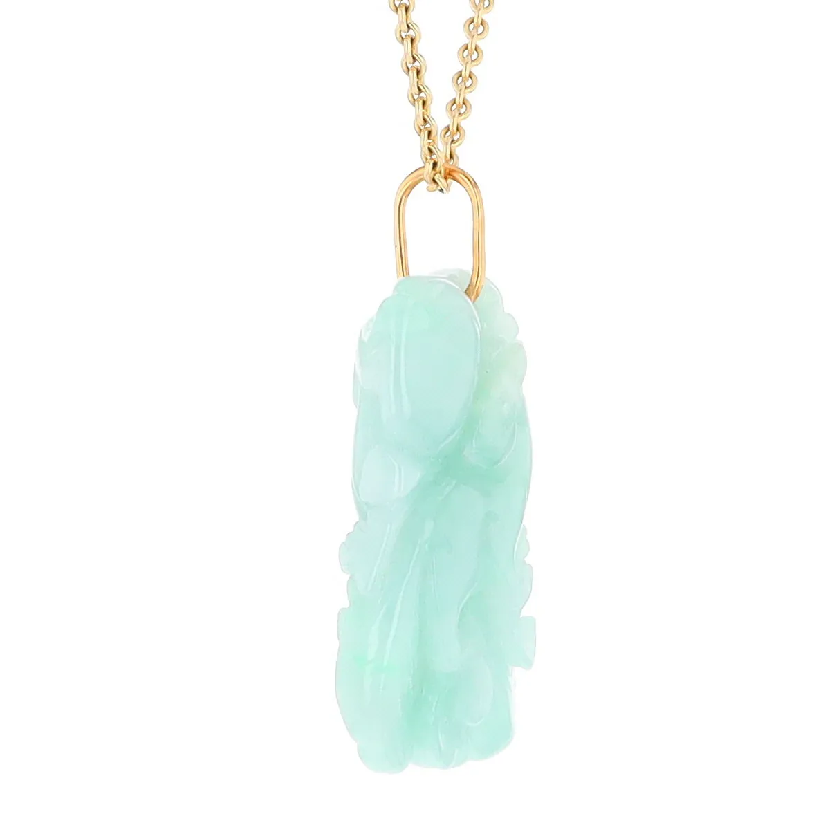 Carved Double Sided Foo Dog Floral Jadeite Pendant