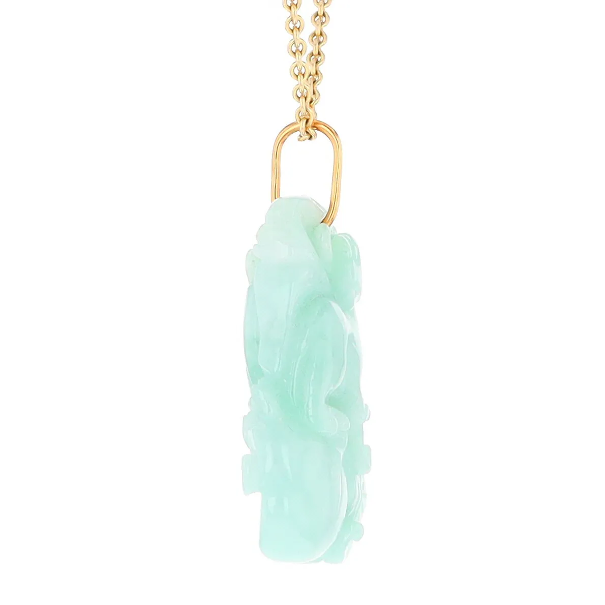 Carved Double Sided Foo Dog Floral Jadeite Pendant