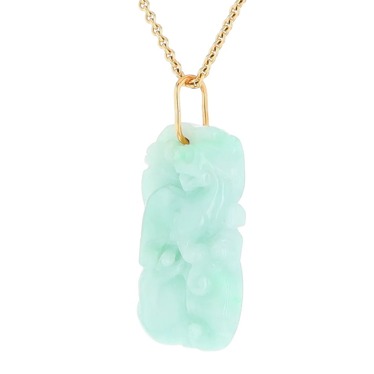 Carved Double Sided Foo Dog Floral Jadeite Pendant