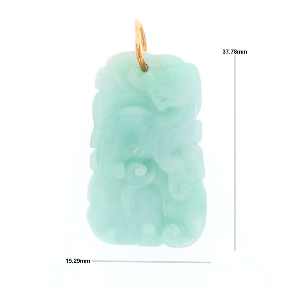 Carved Double Sided Foo Dog Floral Jadeite Pendant