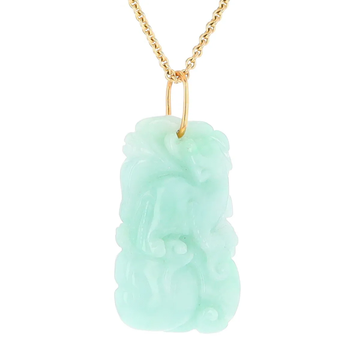 Carved Double Sided Foo Dog Floral Jadeite Pendant