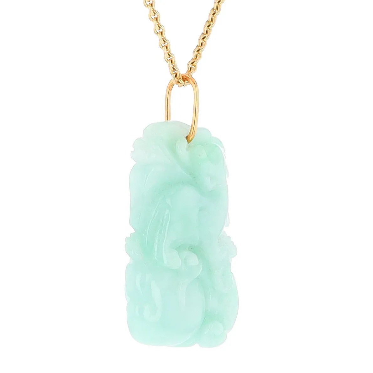 Carved Double Sided Foo Dog Floral Jadeite Pendant