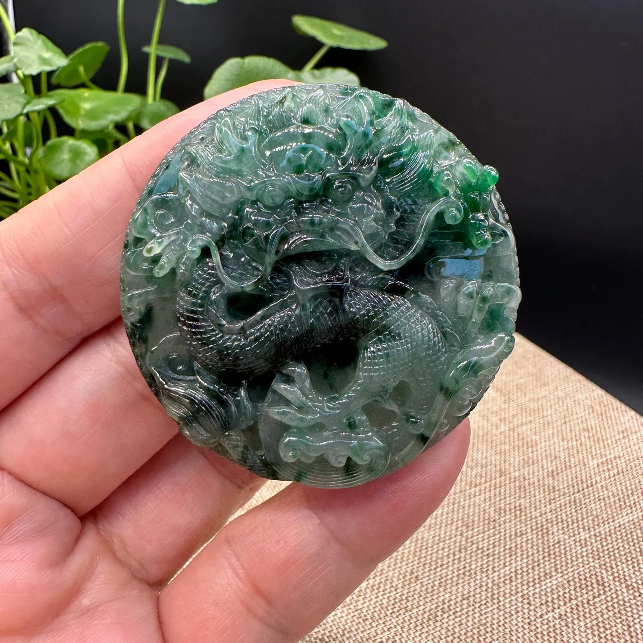 Celestial Majesty: The Unique Jadeite Jade Dragon Pendant by a Famous Master Carver