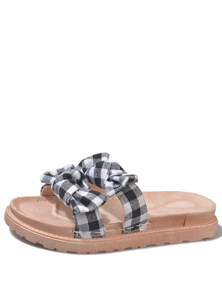 Checkered Bow Contoured Slide Slipper