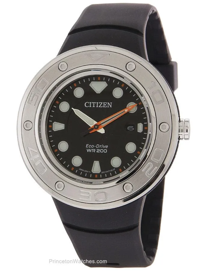 Citizen Eco-Drive Mens - Stainless Steel Bracelet - Black Strap - 200m - Date