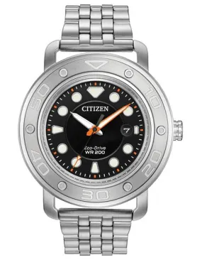 Citizen Eco-Drive Mens - Stainless Steel Bracelet - Black Strap - 200m - Date