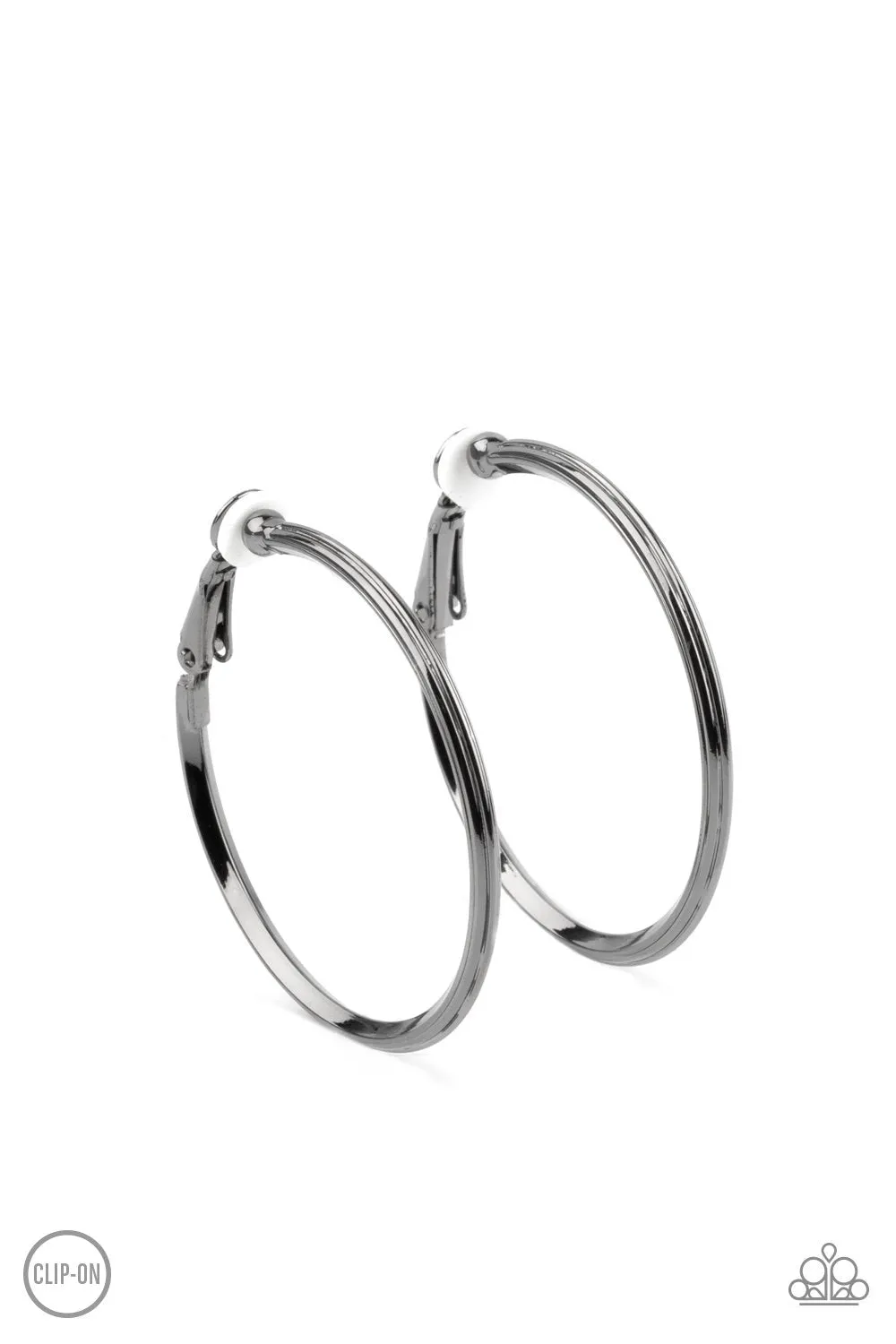 City Classic Gunmetal Black Clip-on Hoop Earrings - Paparazzi Accessories