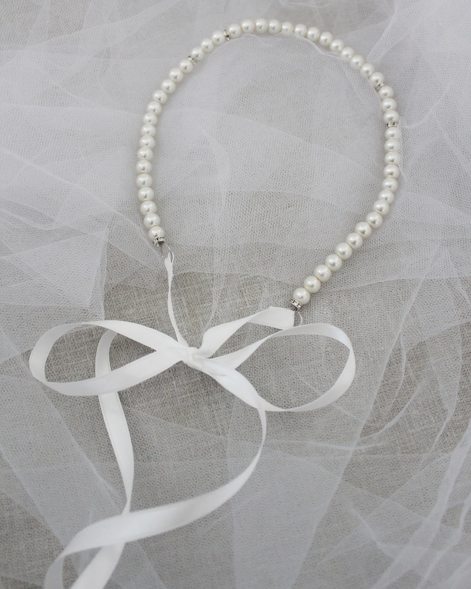 Classic All Pearls Headpiece with Silver Beads