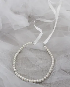 Classic All Pearls Headpiece with Silver Beads